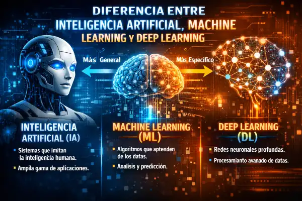 ¿Cuál es la diferencia entre IA, Machine Learning y Deep Learning?